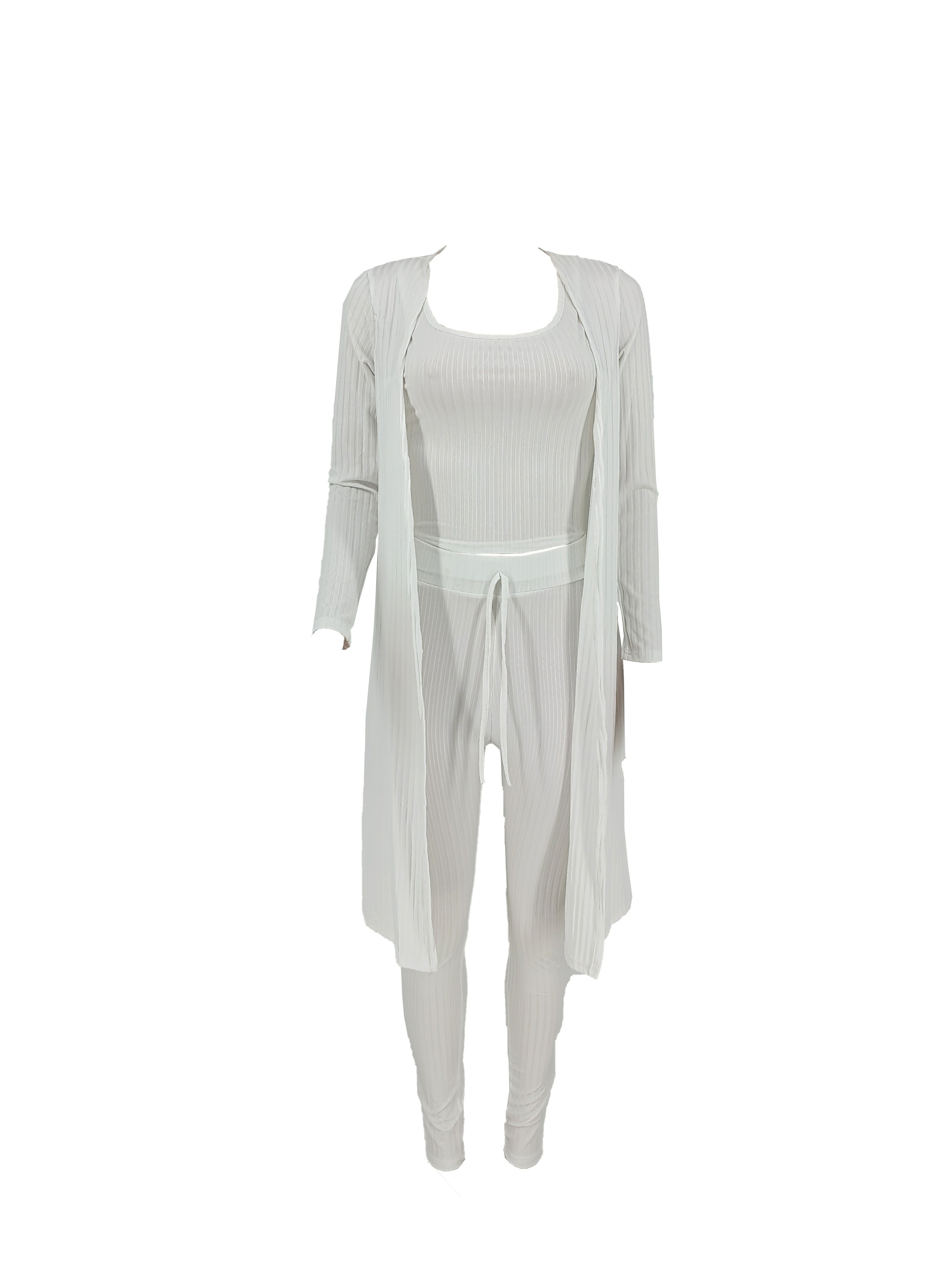 Women 3 Piece Wide Leg Pants Set Casual Long Sleeve Jacket Cardigan With Solid Tank Pants Set Dinner Suit Women