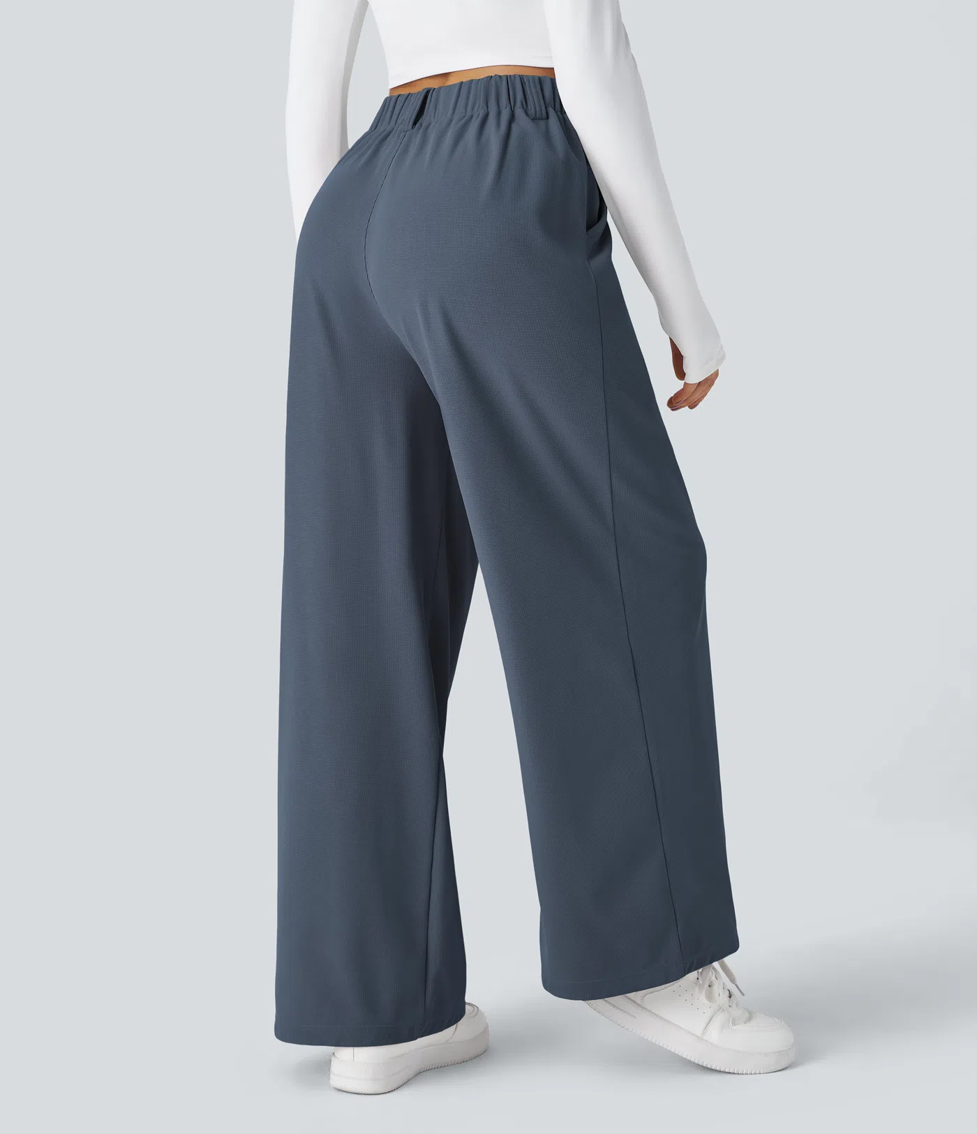 High Waisted Side Pocket Wide Leg Waffle Work Pants