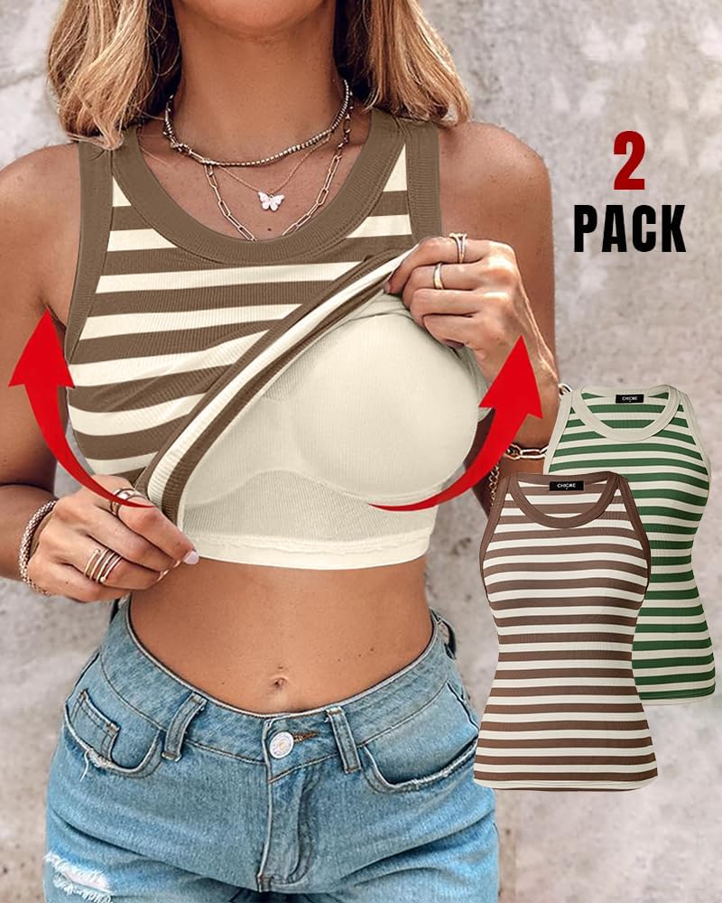 Women Built in Bra Ribbed Tank Tops Sleeveless Casual Tops