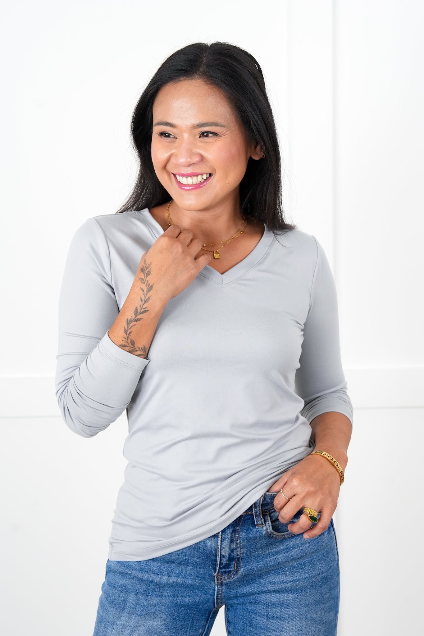 Microfiber Long Sleeve V-Neck Tee (Multiple Colors)