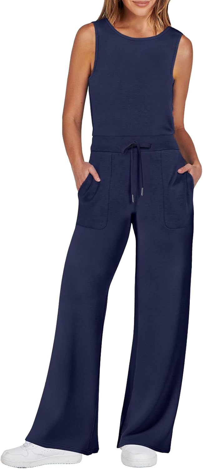 Womens Jumpsuits 2025 Casual Summer Dressy Romper Sleeveless Wide Leg Long Pants Outfits Fashion Travel Clothes