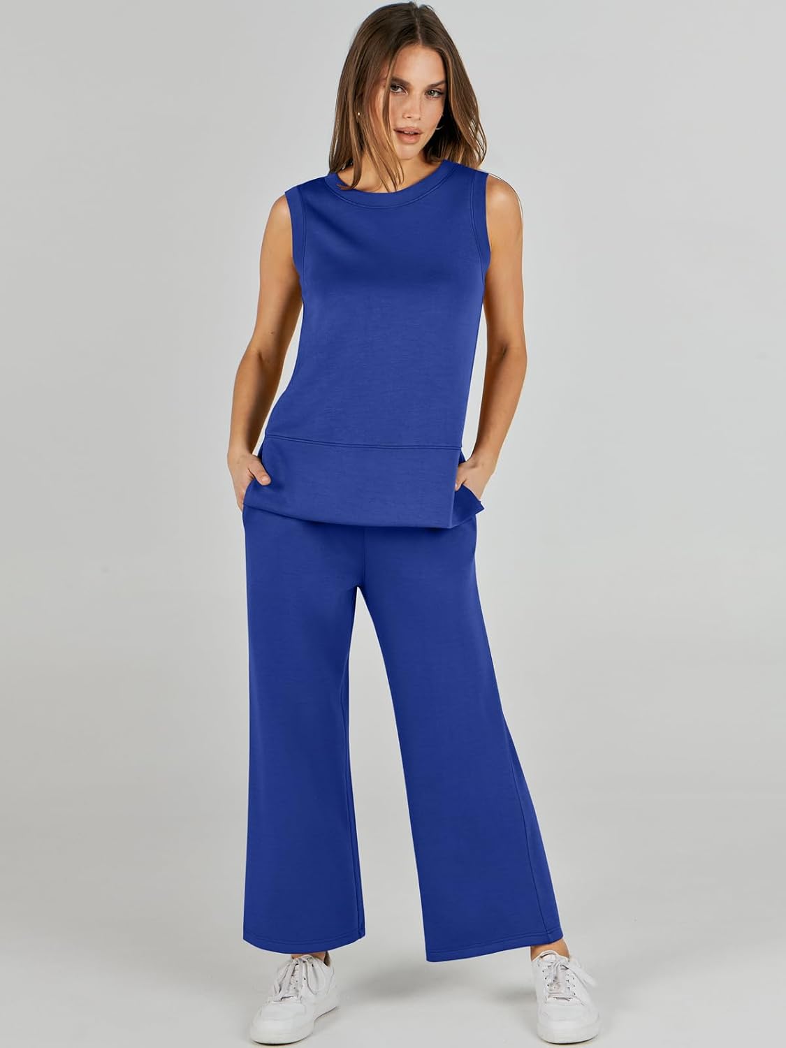 Women's 2 Piece Sets Summer Outfits Sleeveless Wide Leg Tracksuits Casual Sweat Sets Lounge Sweatsuits