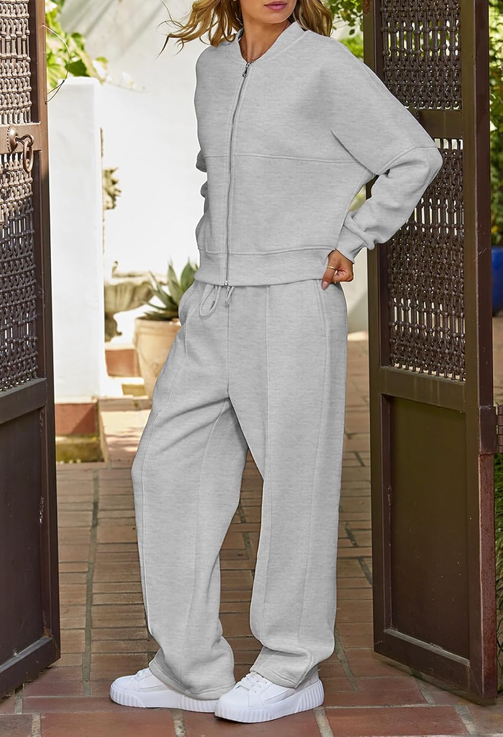 Christmas Deals Women's Fall 2 Piece Sweatsuits Set Long Sleeve Zip Up Sweatshirt Wide Leg Sweatpants Lounge Sets