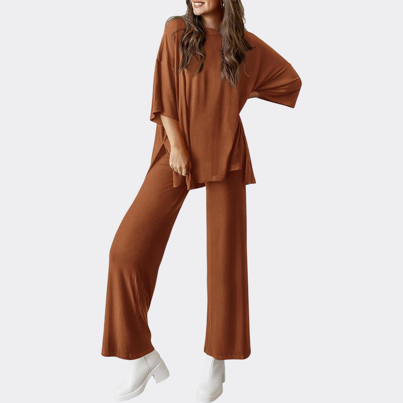 Women's 2 Piece Outfits Casual Short Sleeve Pullover Tops and Wide Leg Pants Lounge Sets Tracksuits