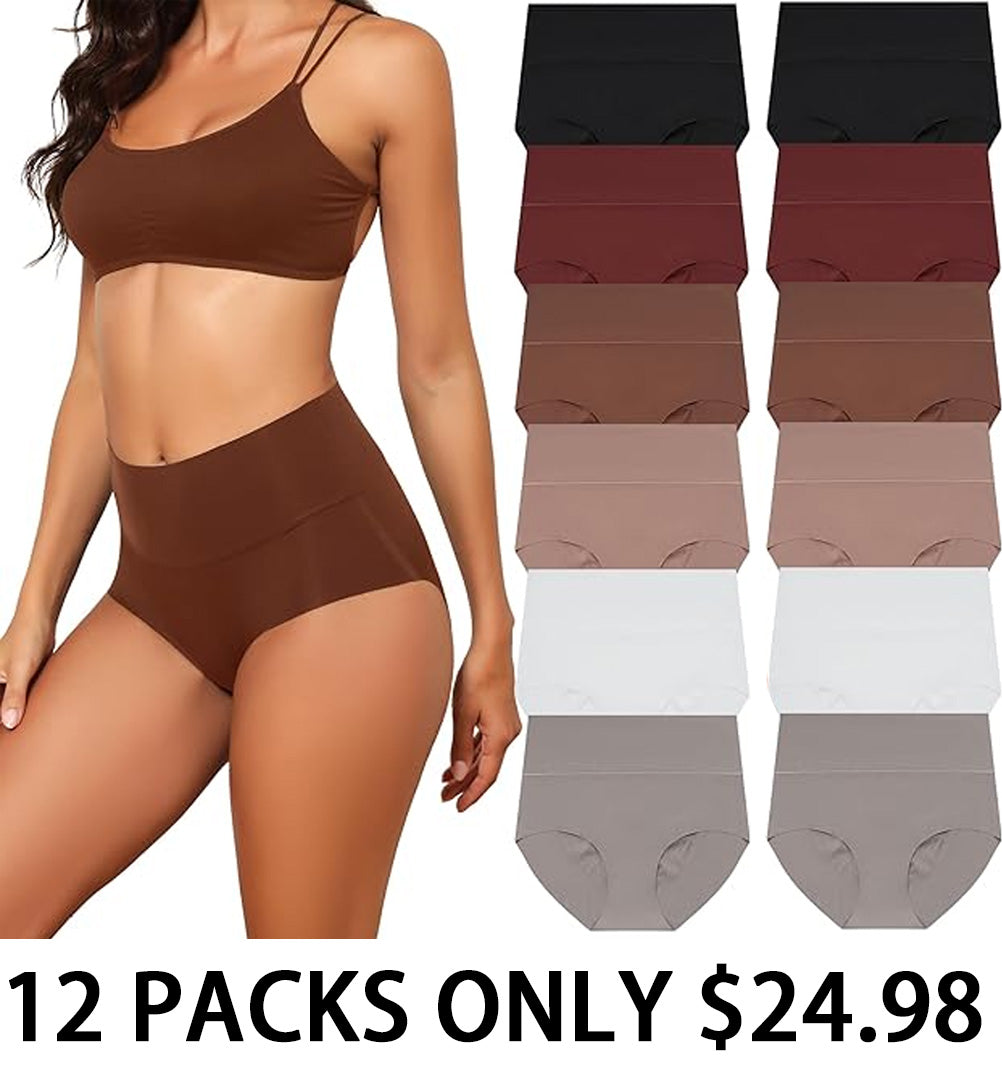 Women's High Waist Seamless Underwear Full Coverage Brief No Show Panties Sexy Comfortable Pantie Multi Pack L-8XL