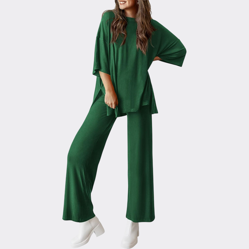 Women's 2 Piece Outfits Casual Short Sleeve Pullover Tops and Wide Leg Pants Lounge Sets Tracksuits