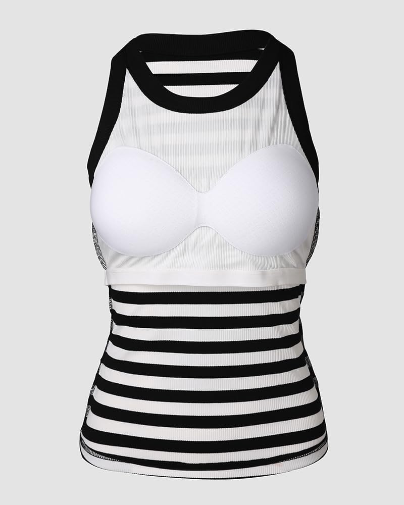 Women Built in Bra Ribbed Tank Tops Sleeveless Casual Tops