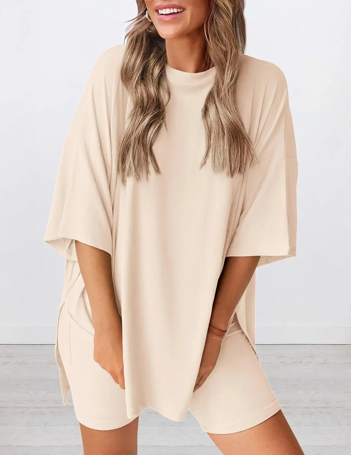 Women's Oversized Casual T-Shirt Shorts Suit Stretch Two-Piece Set