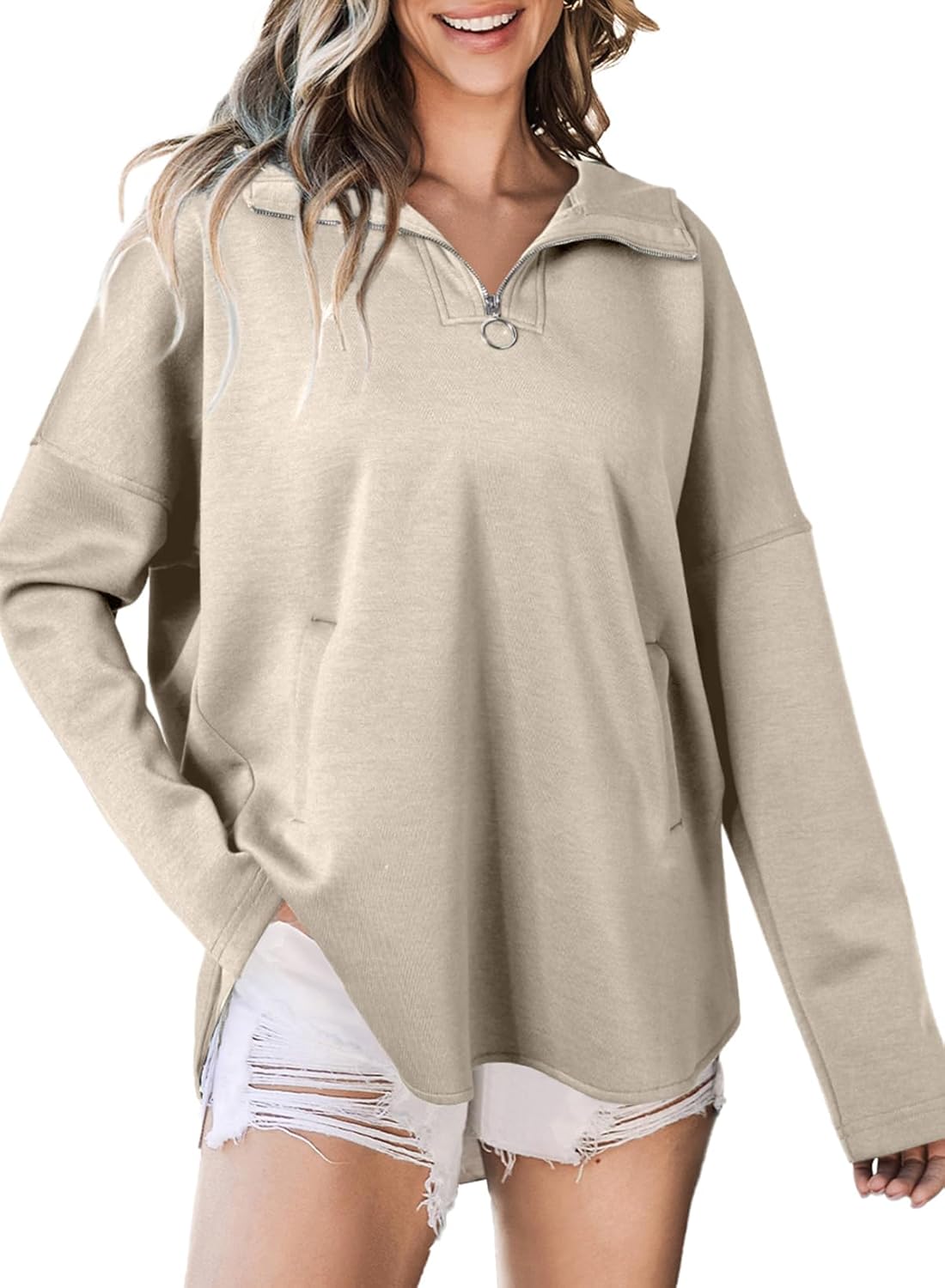 Women's Oversized Hoodies Casual Long Sleeve Half Zipper Pocket Sweatshirt Pullover Tops