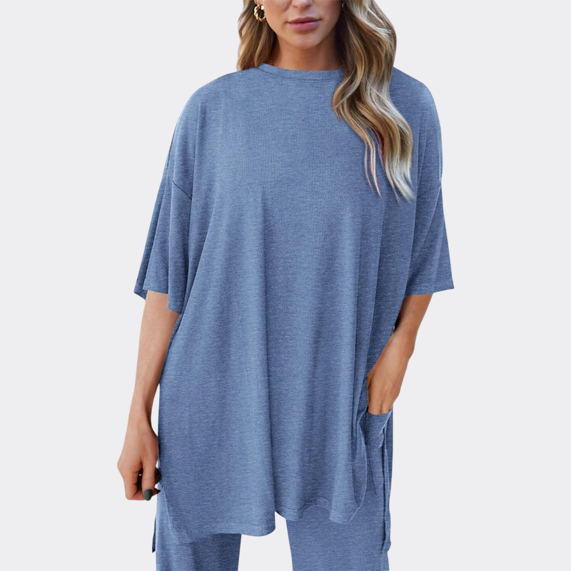 Women's 2 Piece Outfits Casual Short Sleeve Pullover Tops and Wide Leg Pants Lounge Sets Tracksuits