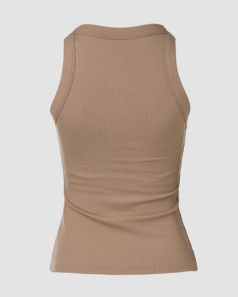 Women Built in Bra Ribbed Tank Tops Sleeveless Casual Tops