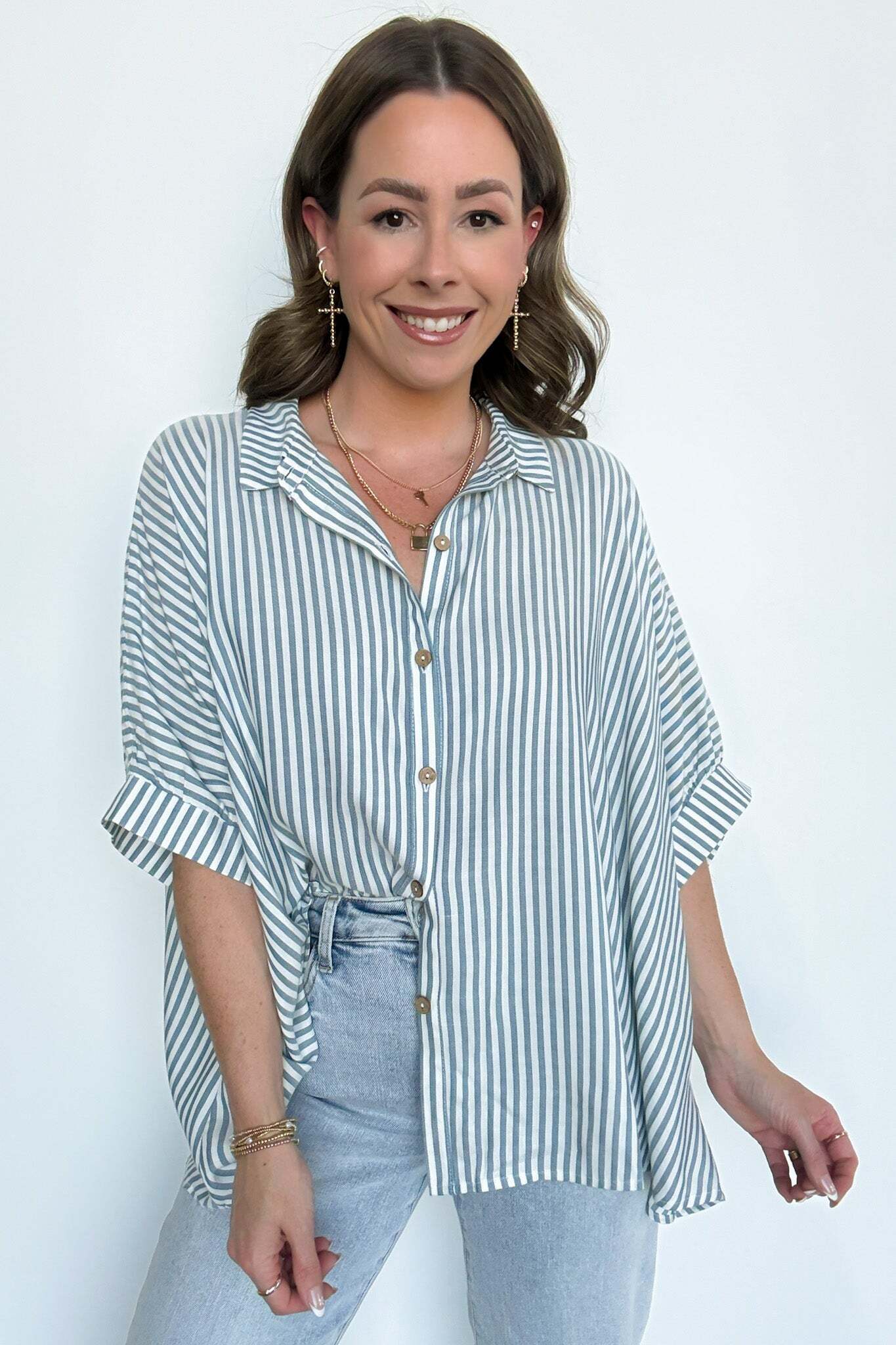 JoJo Striped Button Down Relaxed Top - BACK IN STOCK