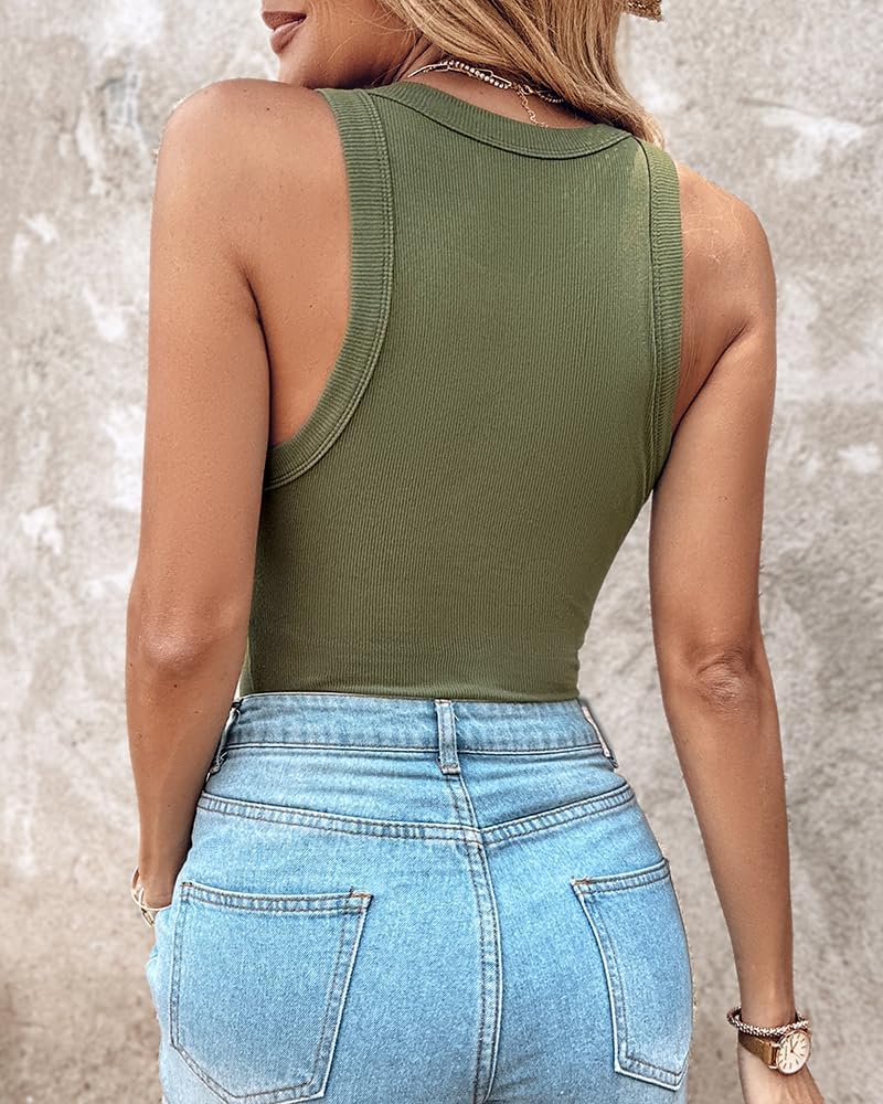 Women Built in Bra Ribbed Tank Tops Sleeveless Casual Tops