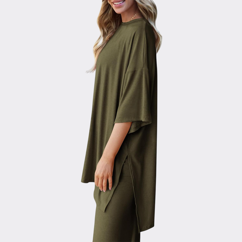 Women's 2 Piece Outfits Casual Short Sleeve Pullover Tops and Wide Leg Pants Lounge Sets Tracksuits