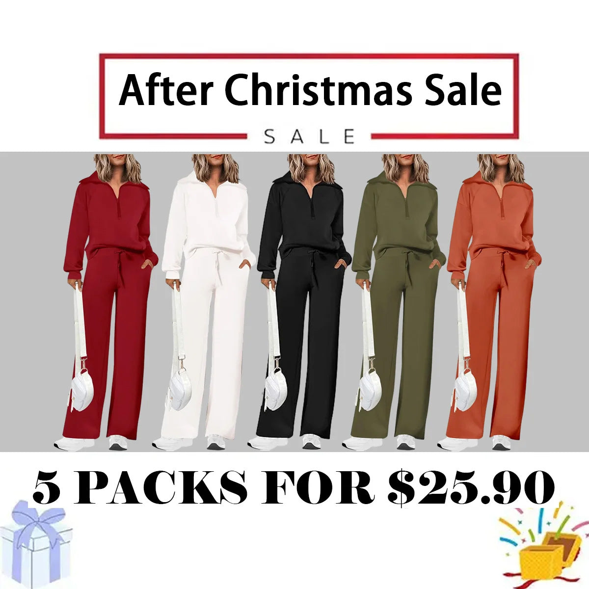 Women's 2 Piece Outfits Casual Lapel Half Zip Sweatshirts And Wide Leg Pants Tracksuit Sets
