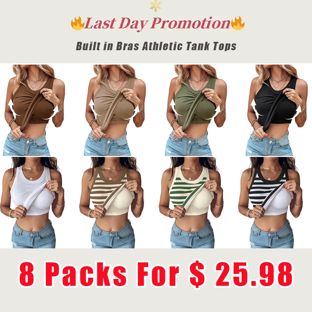 Women Built in Bra Ribbed Tank Tops Sleeveless Casual Tops