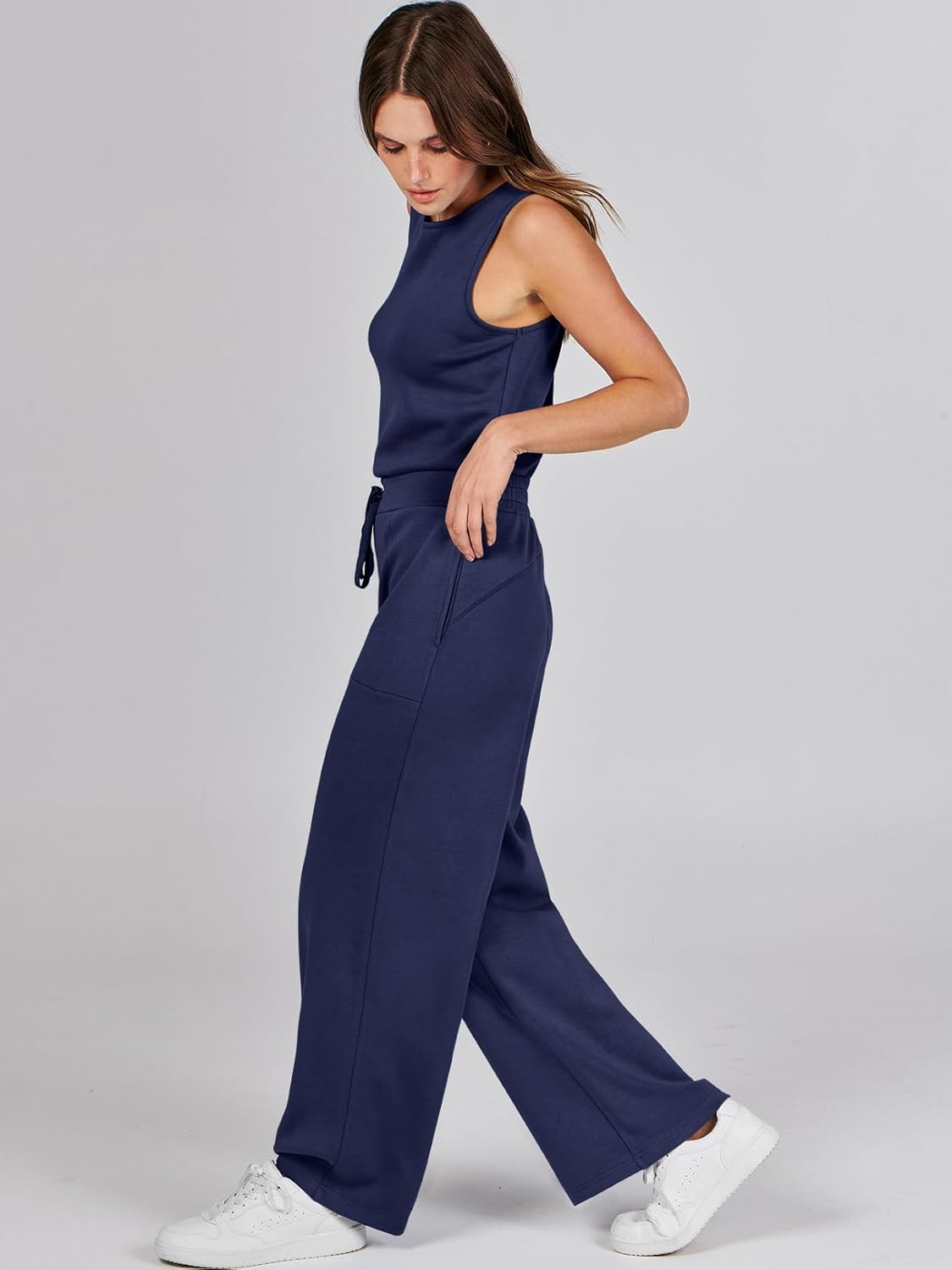 Womens Jumpsuits 2025 Casual Summer Dressy Romper Sleeveless Wide Leg Long Pants Outfits Fashion Travel Clothes