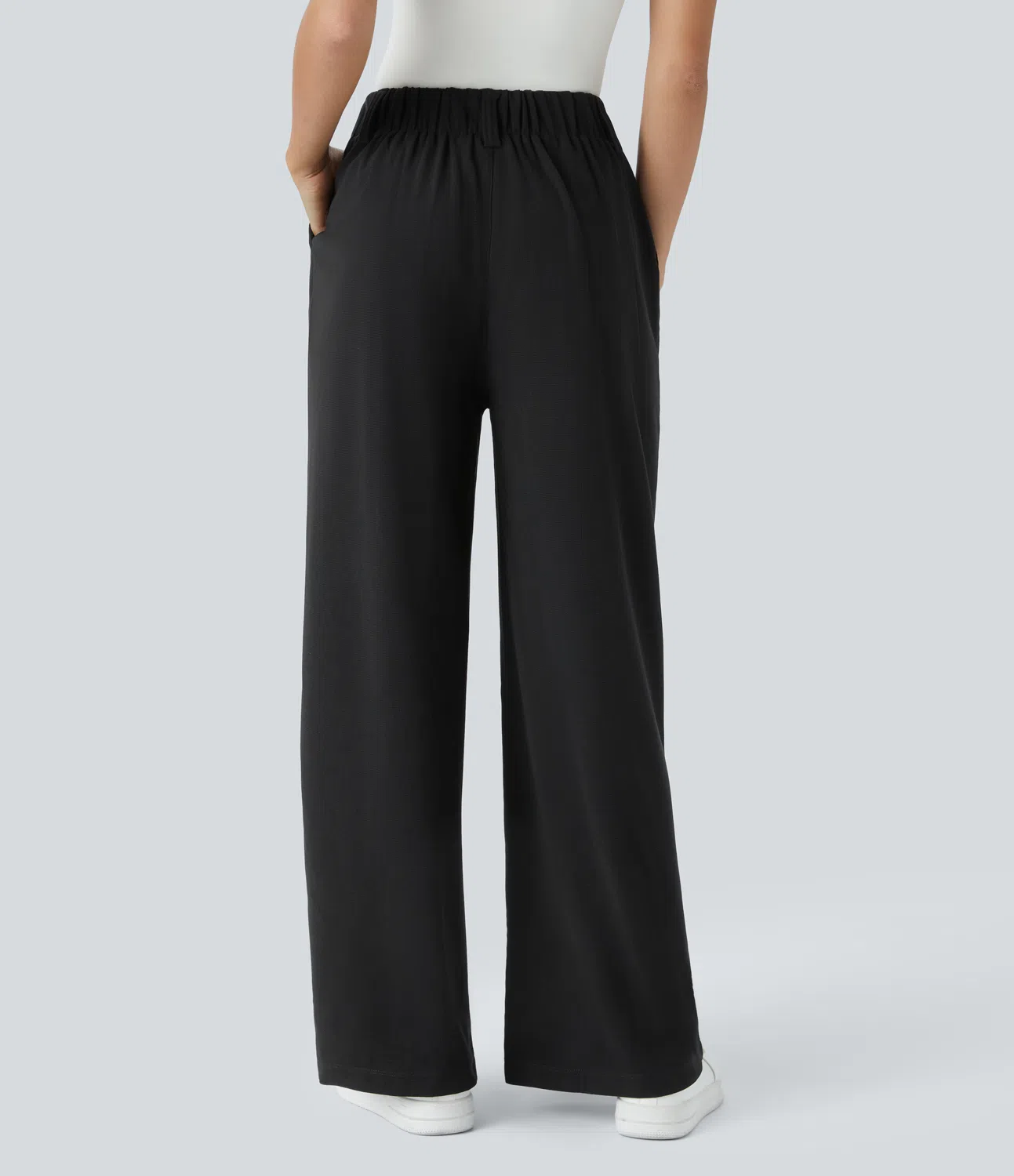 High Waisted Side Pocket Wide Leg Waffle Work Pants