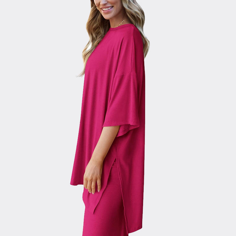 Women's 2 Piece Outfits Casual Short Sleeve Pullover Tops and Wide Leg Pants Lounge Sets Tracksuits