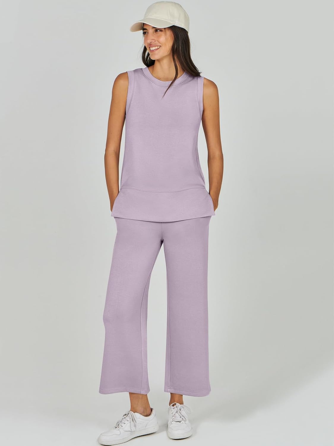 Women's 2 Piece Sets Summer Outfits Sleeveless Wide Leg Tracksuits Casual Sweat Sets Lounge Sweatsuits