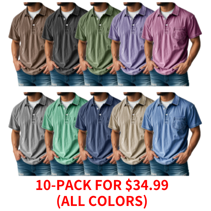 FINAL SALE⚡10 Packs for $32.94⚡ - Men's Retro Lapel Button Pocket Casual Short Sleeve POLO Shirt