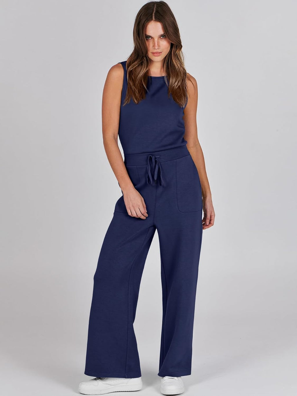 Womens Jumpsuits 2025 Casual Summer Dressy Romper Sleeveless Wide Leg Long Pants Outfits Fashion Travel Clothes
