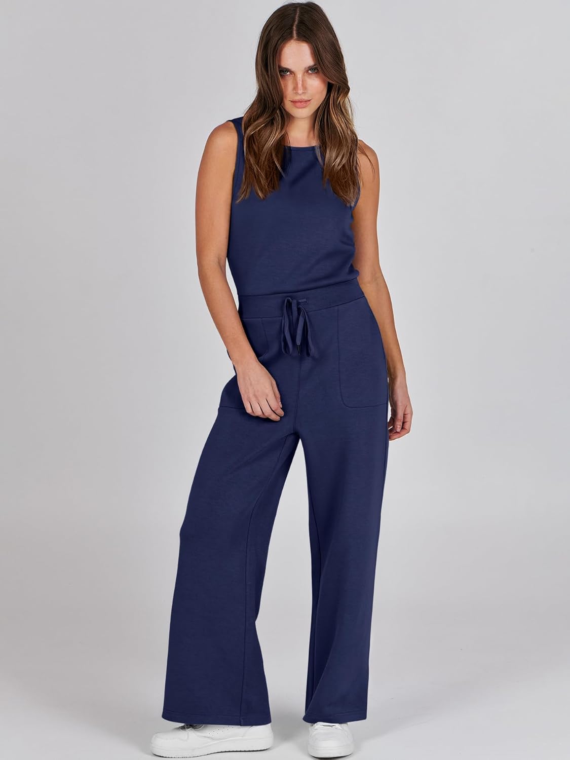 Womens Jumpsuits 2025 Casual Summer Dressy Romper Sleeveless Wide Leg Long Pants Outfits Fashion Travel Clothes