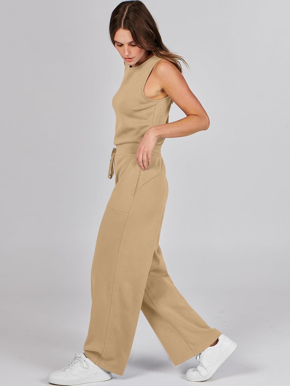 Womens Jumpsuits 2025 Casual Summer Dressy Romper Sleeveless Wide Leg Long Pants Outfits Fashion Travel Clothes