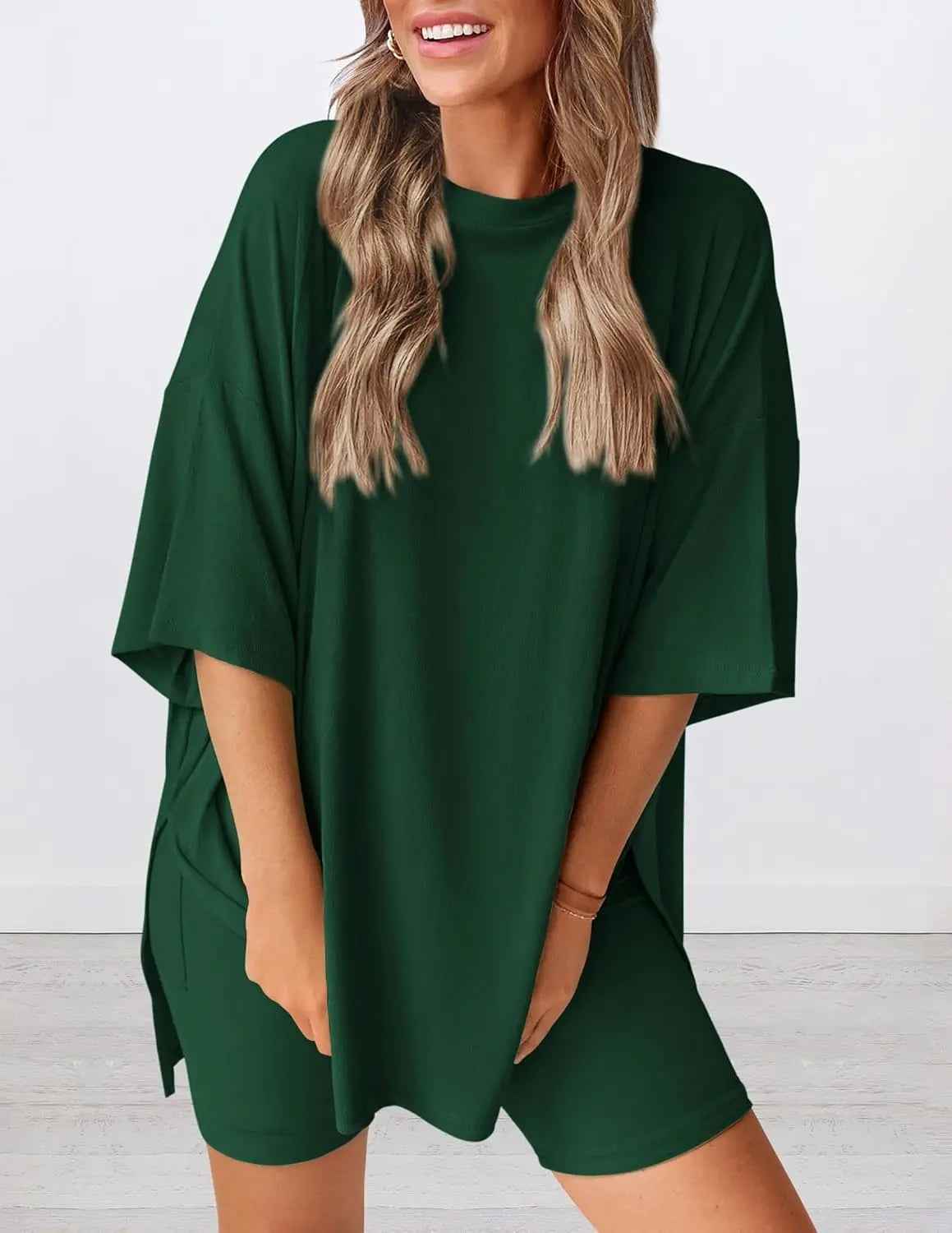 Women's Oversized Casual T-Shirt Shorts Suit Stretch Two-Piece Set