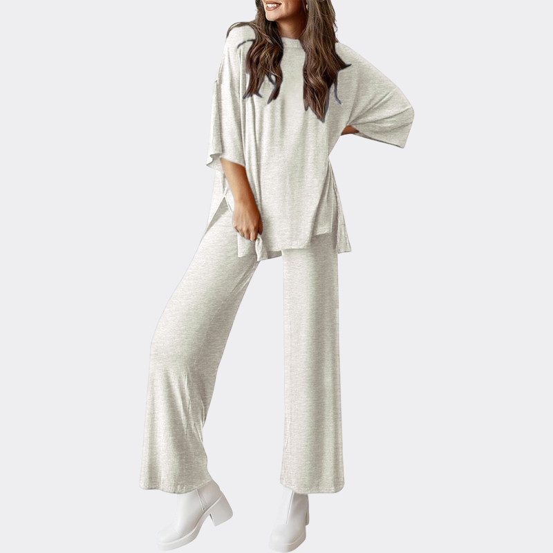 Women's 2 Piece Outfits Casual Short Sleeve Pullover Tops and Wide Leg Pants Lounge Sets Tracksuits