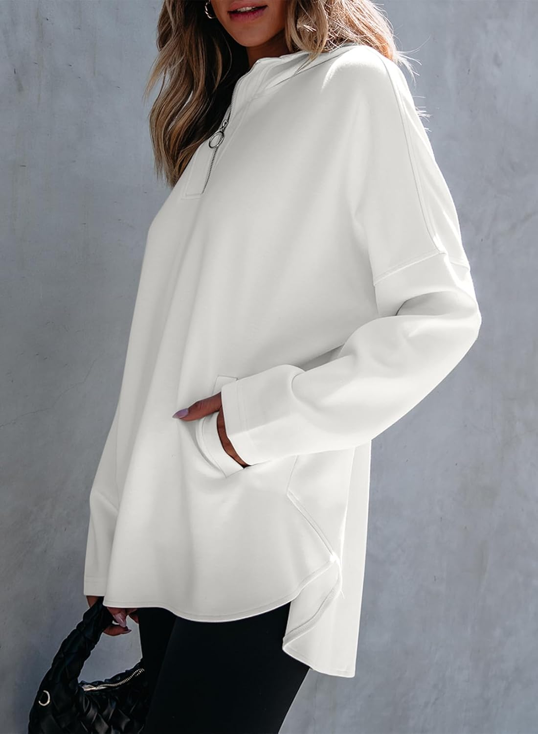 Women's Oversized Hoodies Casual Long Sleeve Half Zipper Pocket Sweatshirt Pullover Tops