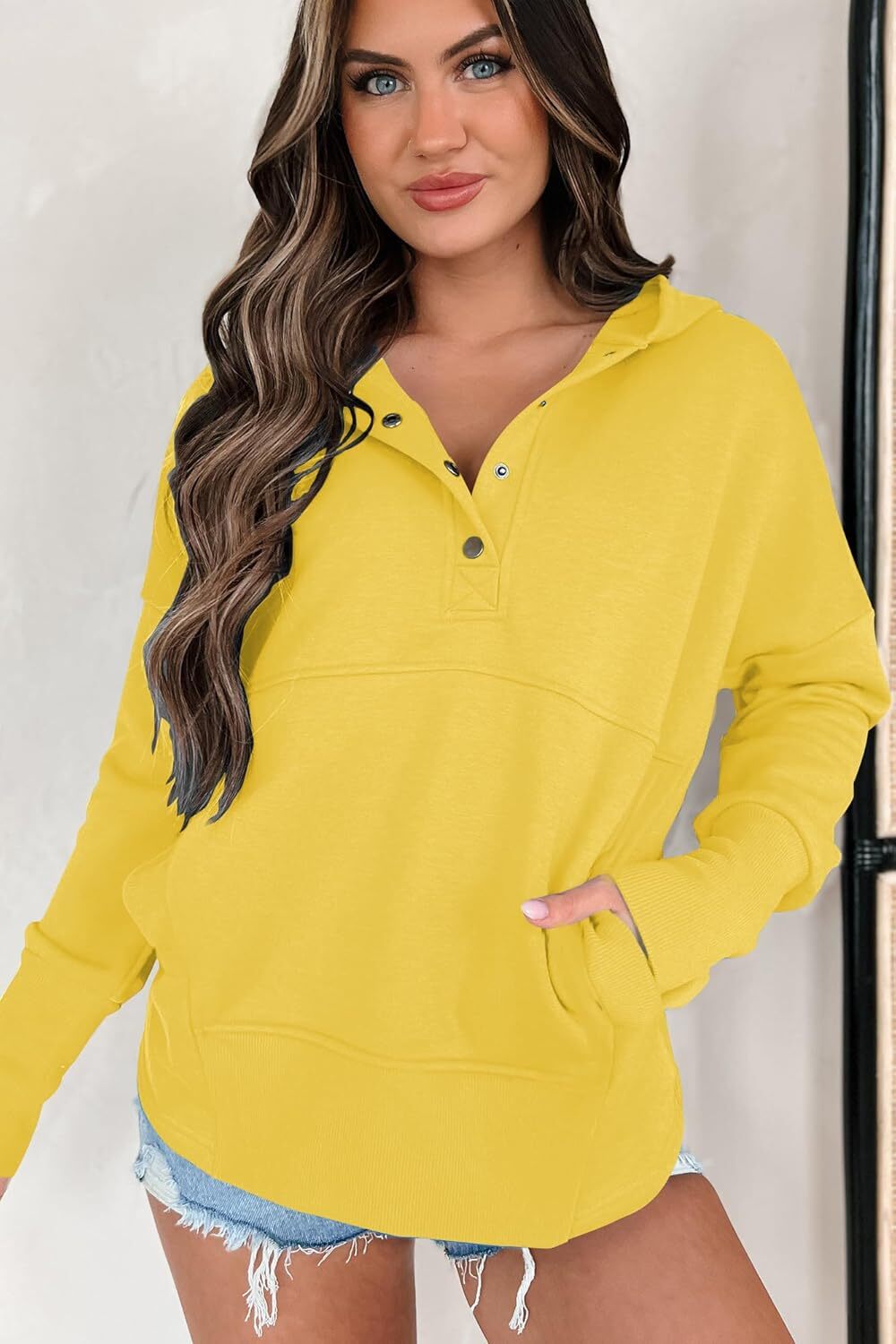 Women's Casual Long Sleeve Lapel Zipper Sweatshirt Drawstring Loose Pullover Tops