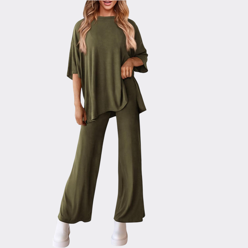 Women's 2 Piece Outfits Casual Short Sleeve Pullover Tops and Wide Leg Pants Lounge Sets Tracksuits