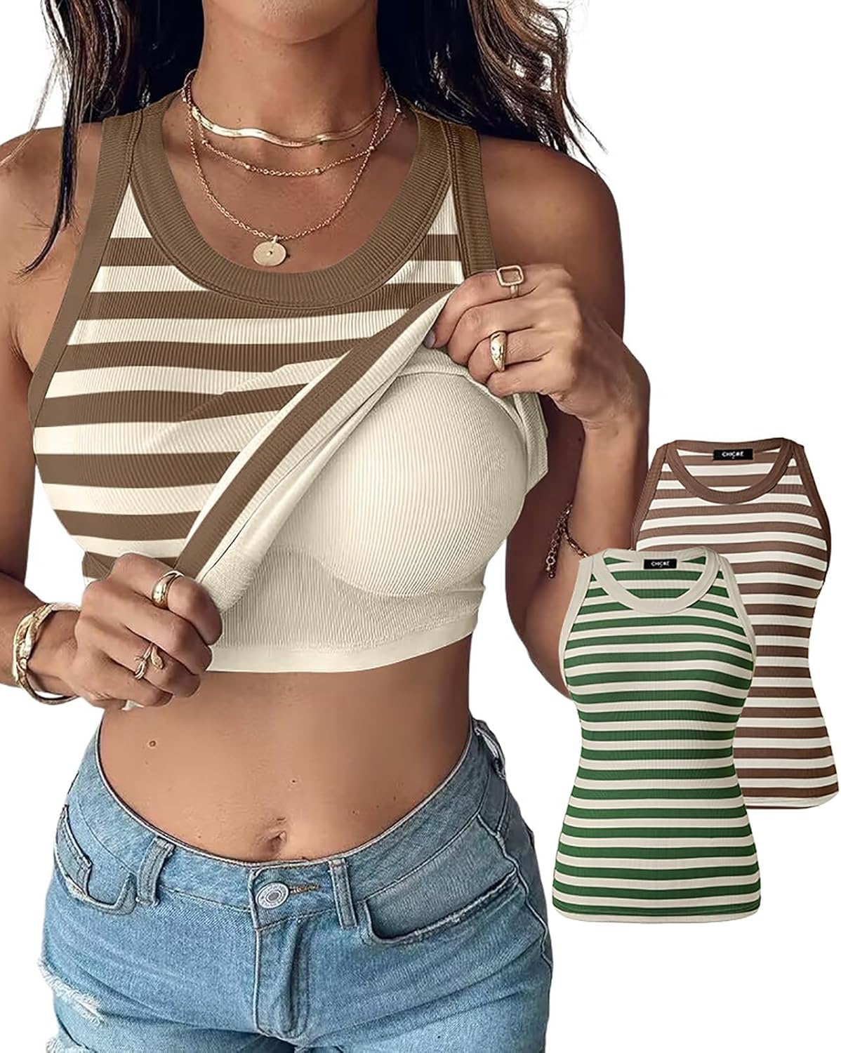 Women Built in Bra Ribbed Tank Tops Sleeveless Casual Tops