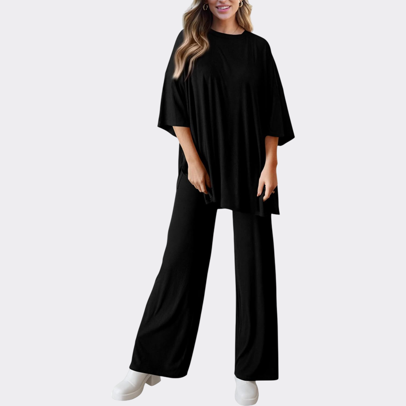 Women's 2 Piece Outfits Casual Short Sleeve Pullover Tops and Wide Leg Pants Lounge Sets Tracksuits