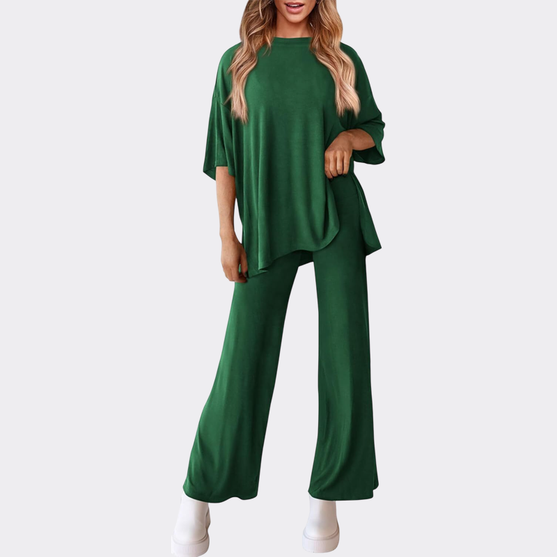 Women's 2 Piece Outfits Casual Short Sleeve Pullover Tops and Wide Leg Pants Lounge Sets Tracksuits