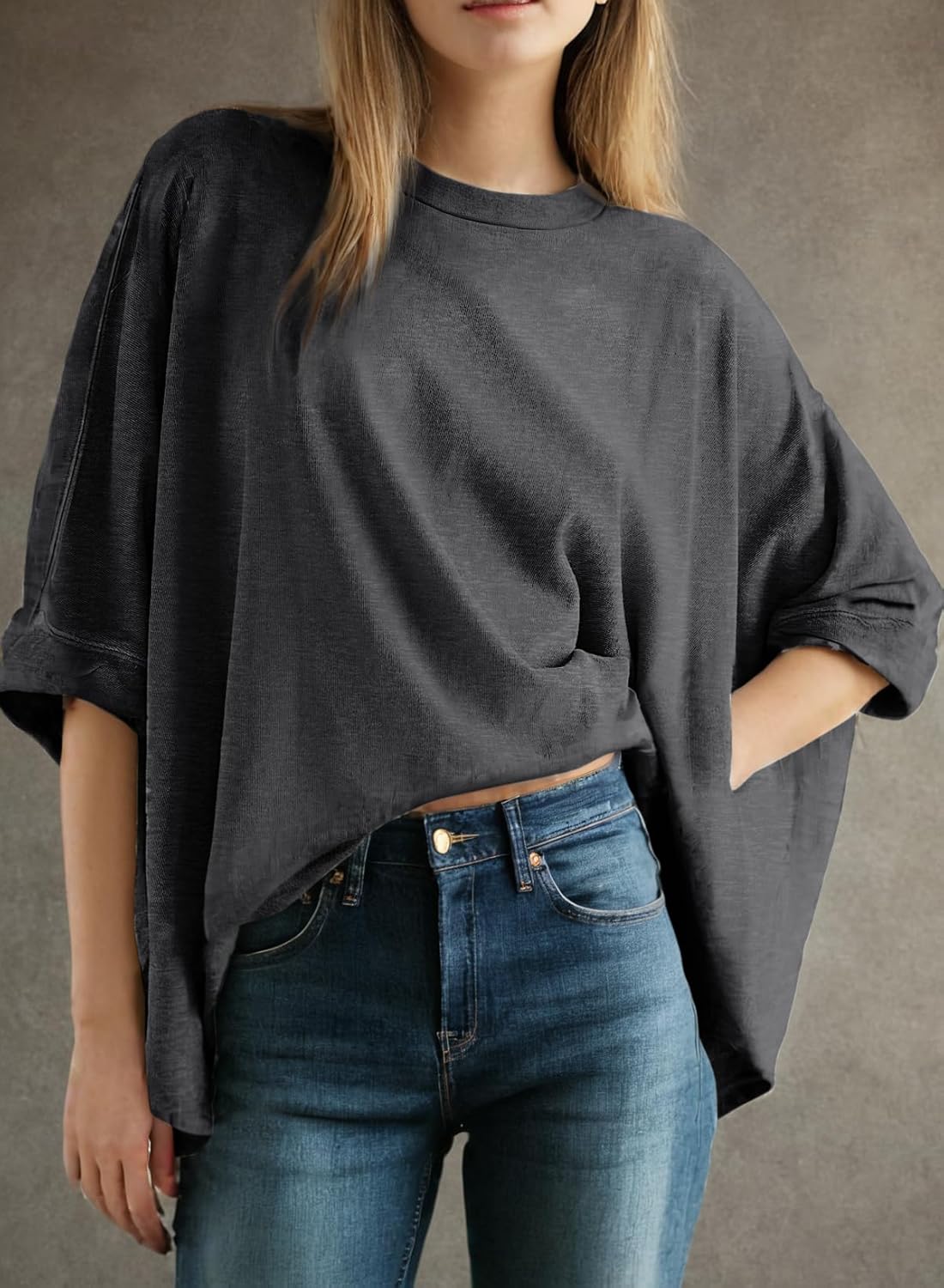 Dokotoo Summer Shirts 2025 Womens Solid T Shirts for Women Loose Oversized Tops Basic Tee