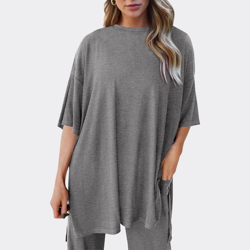 Women's 2 Piece Outfits Casual Short Sleeve Pullover Tops and Wide Leg Pants Lounge Sets Tracksuits