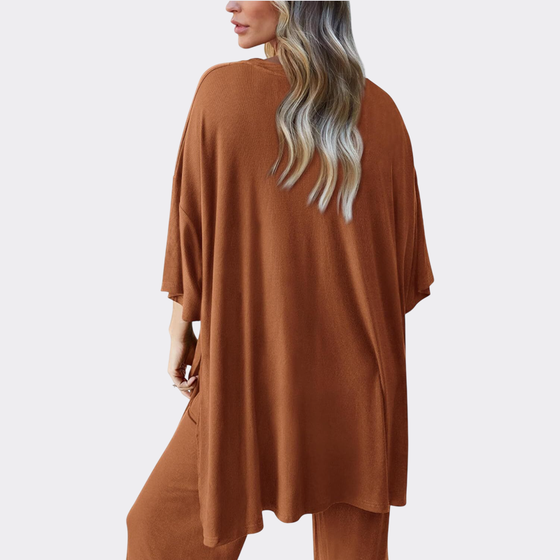 Women's 2 Piece Outfits Casual Short Sleeve Pullover Tops and Wide Leg Pants Lounge Sets Tracksuits