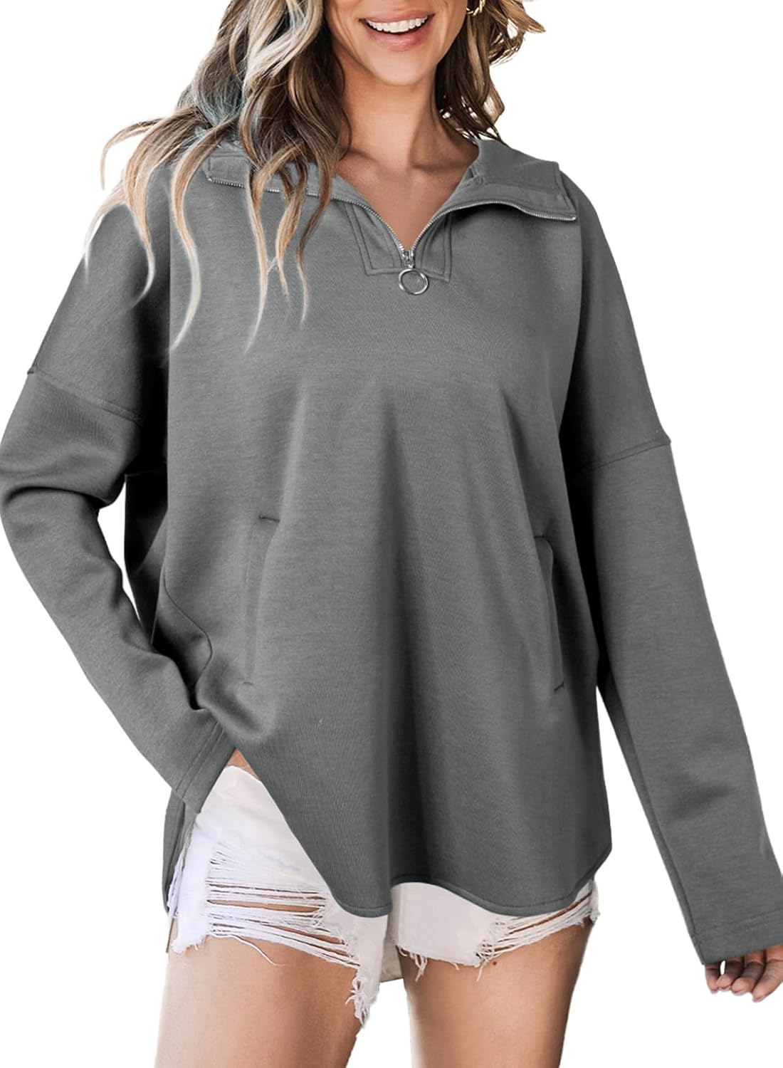 Women's Oversized Hoodies Casual Long Sleeve Half Zipper Pocket Sweatshirt Pullover Tops