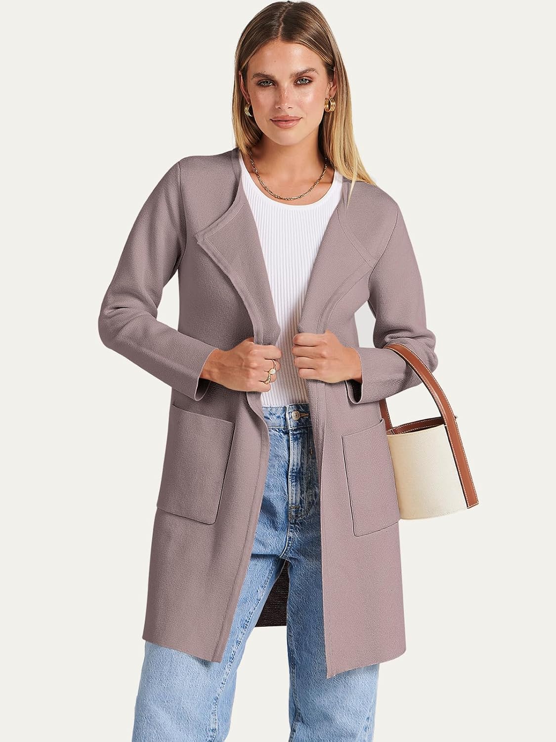 Women's Open Front Knit Lightweight Cardigan Casual Long Coatigan Sweater Lady Jacket Coat 2024 Fall Outerwear