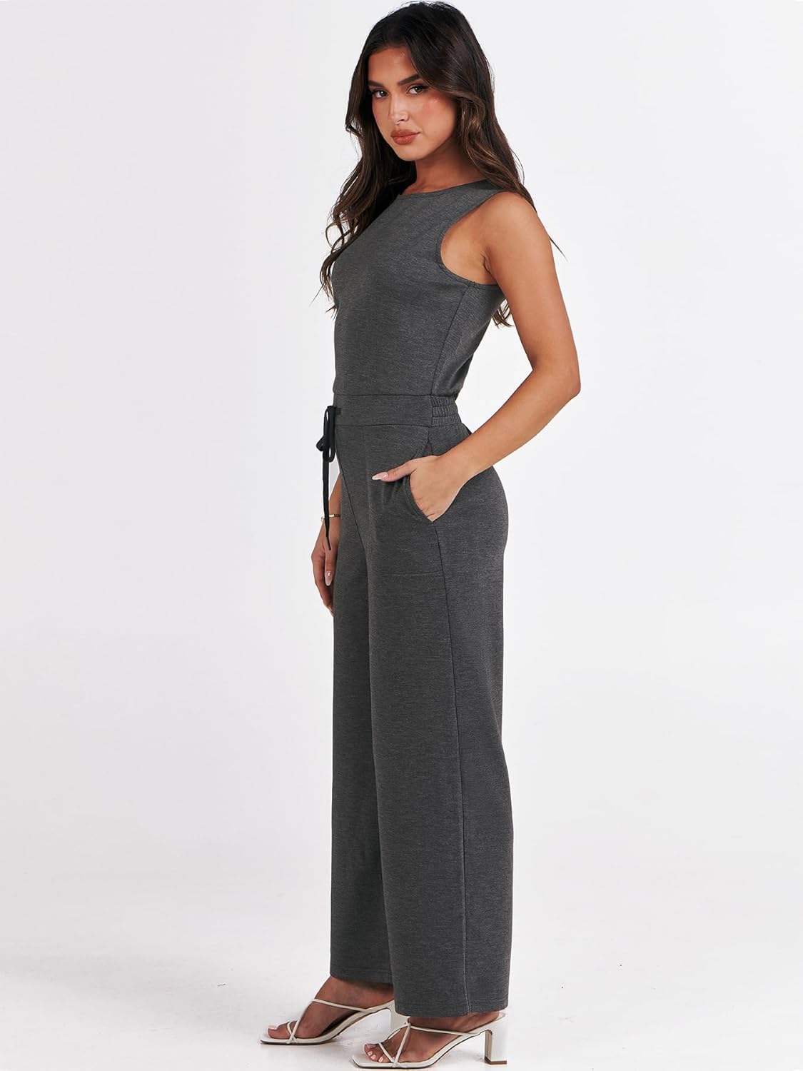 Womens Jumpsuits 2025 Casual Summer Dressy Romper Sleeveless Wide Leg Long Pants Outfits Fashion Travel Clothes