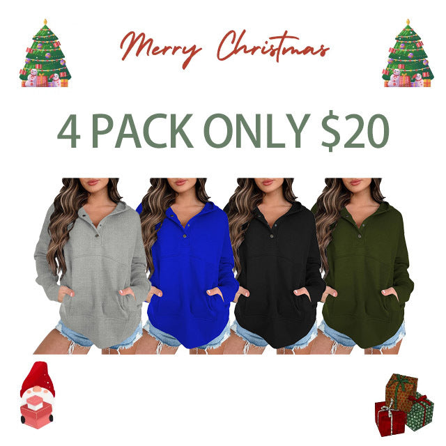 Women's Casual Long Sleeve Lapel Zipper Sweatshirt Drawstring Loose Pullover Tops