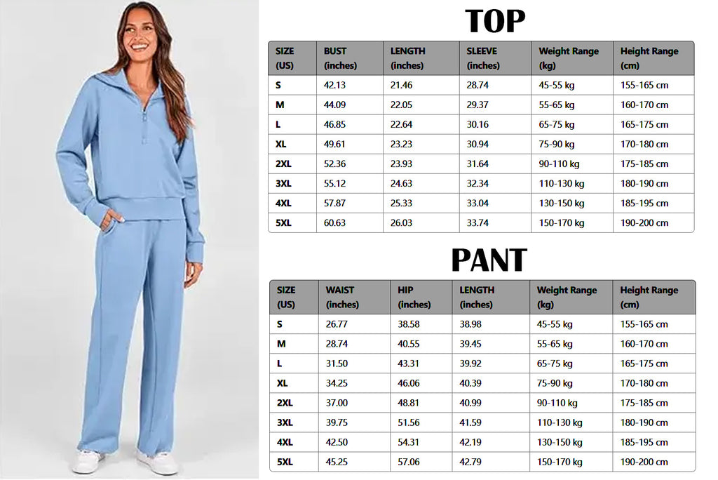 Women's 2 Piece Outfits Casual Lapel Half Zip Sweatshirts And Wide Leg Pants Tracksuit Sets