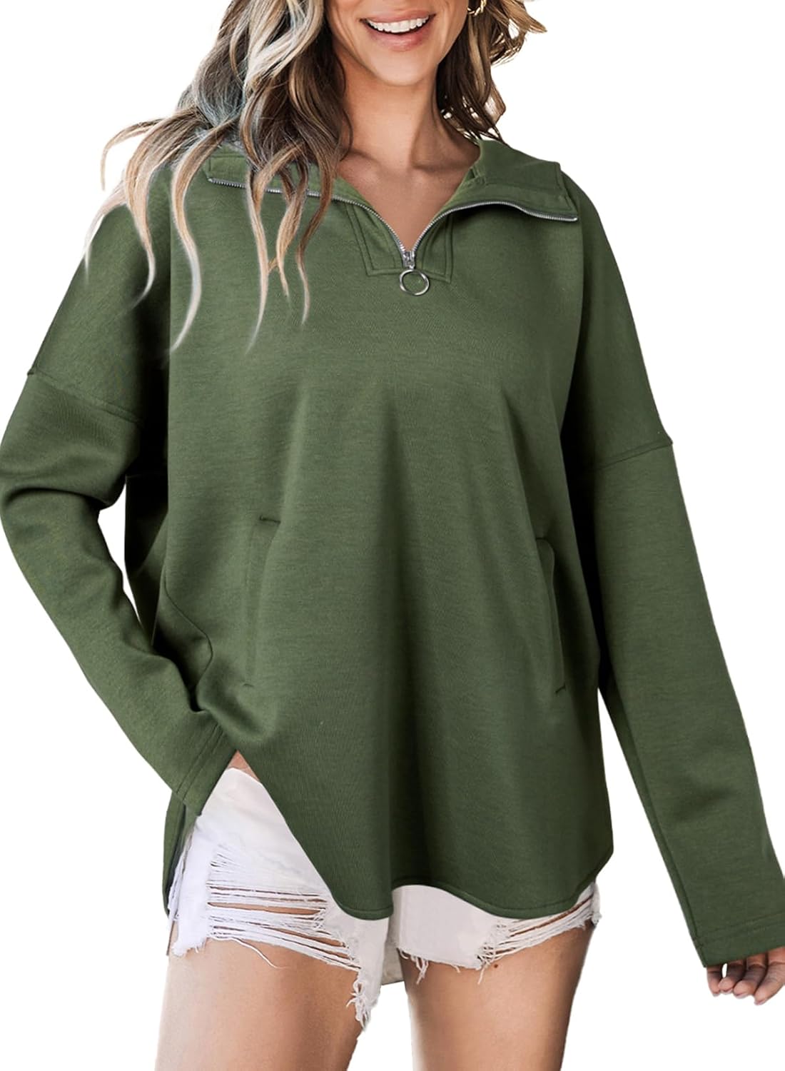 Women's Oversized Hoodies Casual Long Sleeve Half Zipper Pocket Sweatshirt Pullover Tops