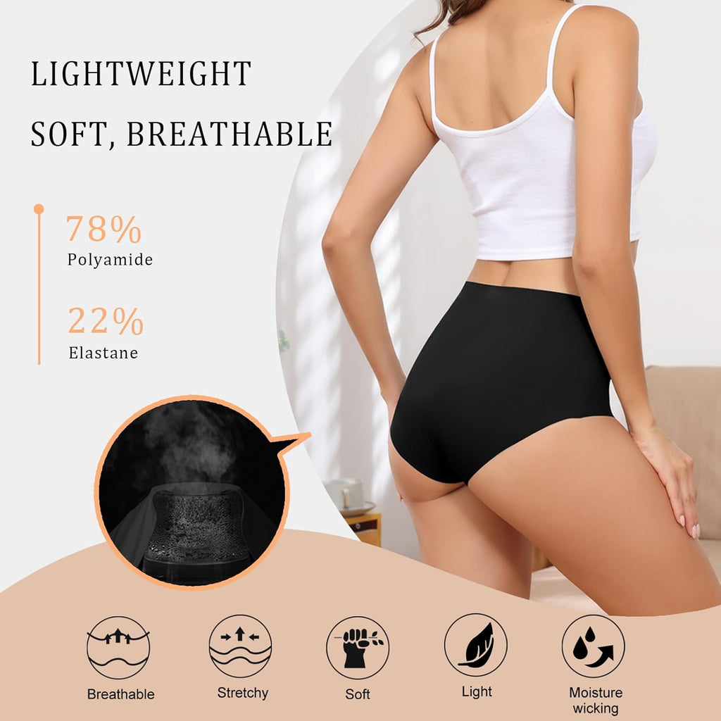 Women's High Waist Seamless Underwear Full Coverage Brief No Show Panties Sexy Comfortable Pantie Multi Pack L-8XL