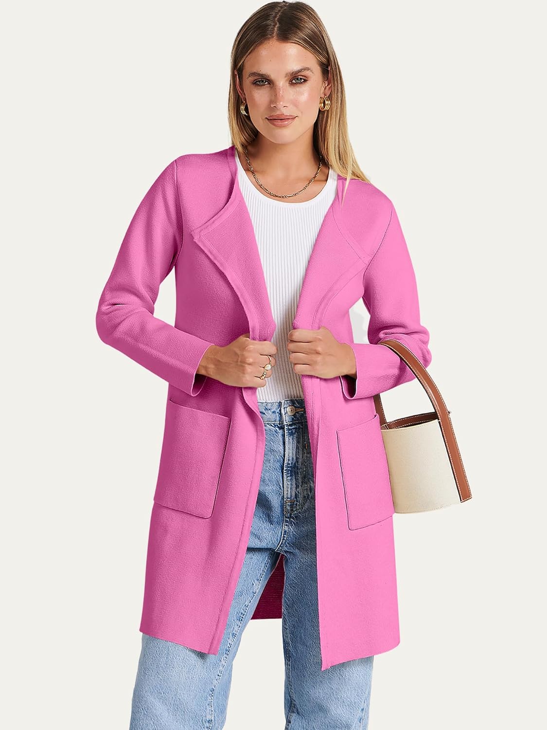 Women's Open Front Knit Lightweight Cardigan Casual Long Coatigan Sweater Lady Jacket Coat 2024 Fall Outerwear