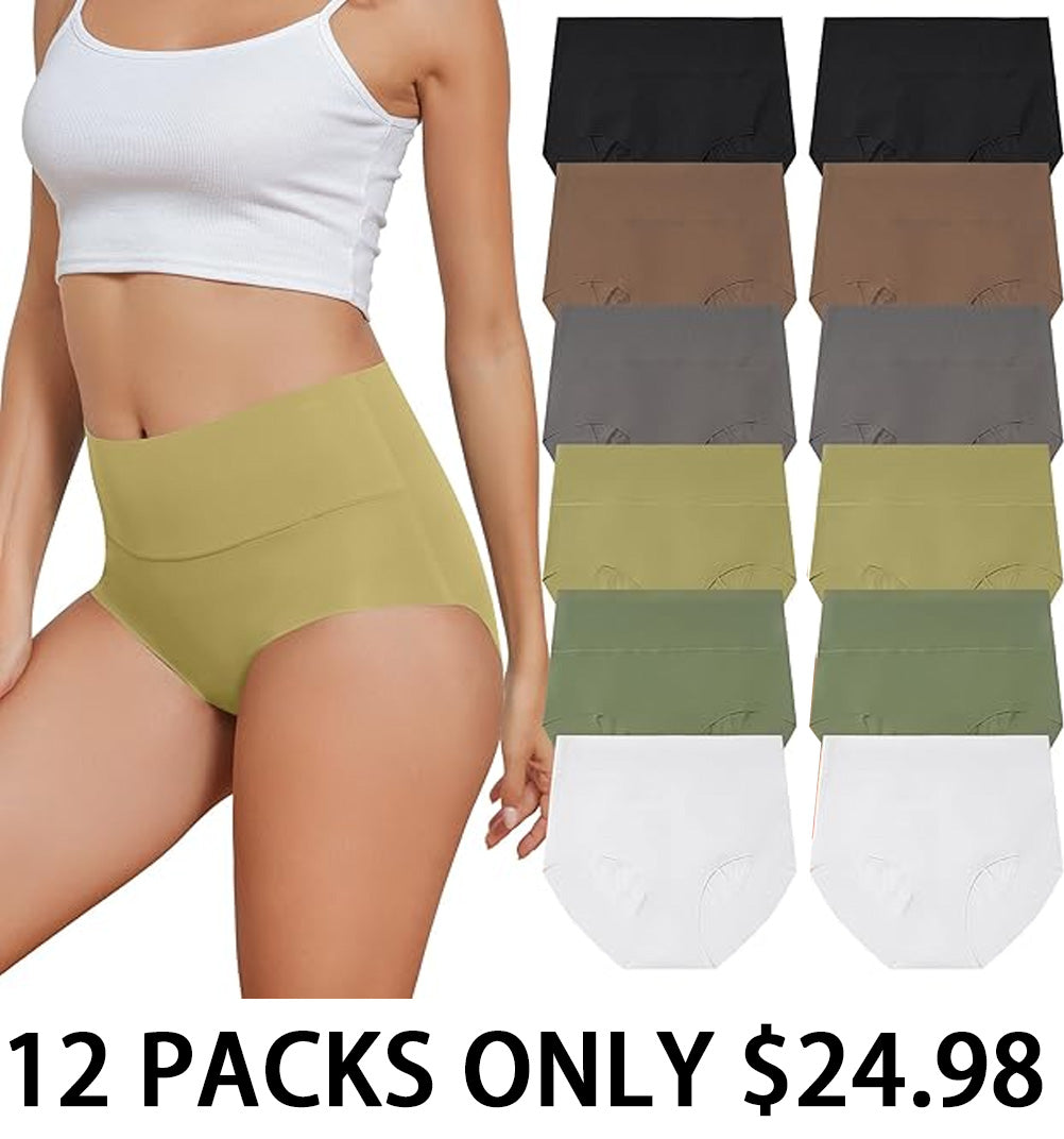 Women's High Waist Seamless Underwear Full Coverage Brief No Show Panties Sexy Comfortable Pantie Multi Pack L-8XL