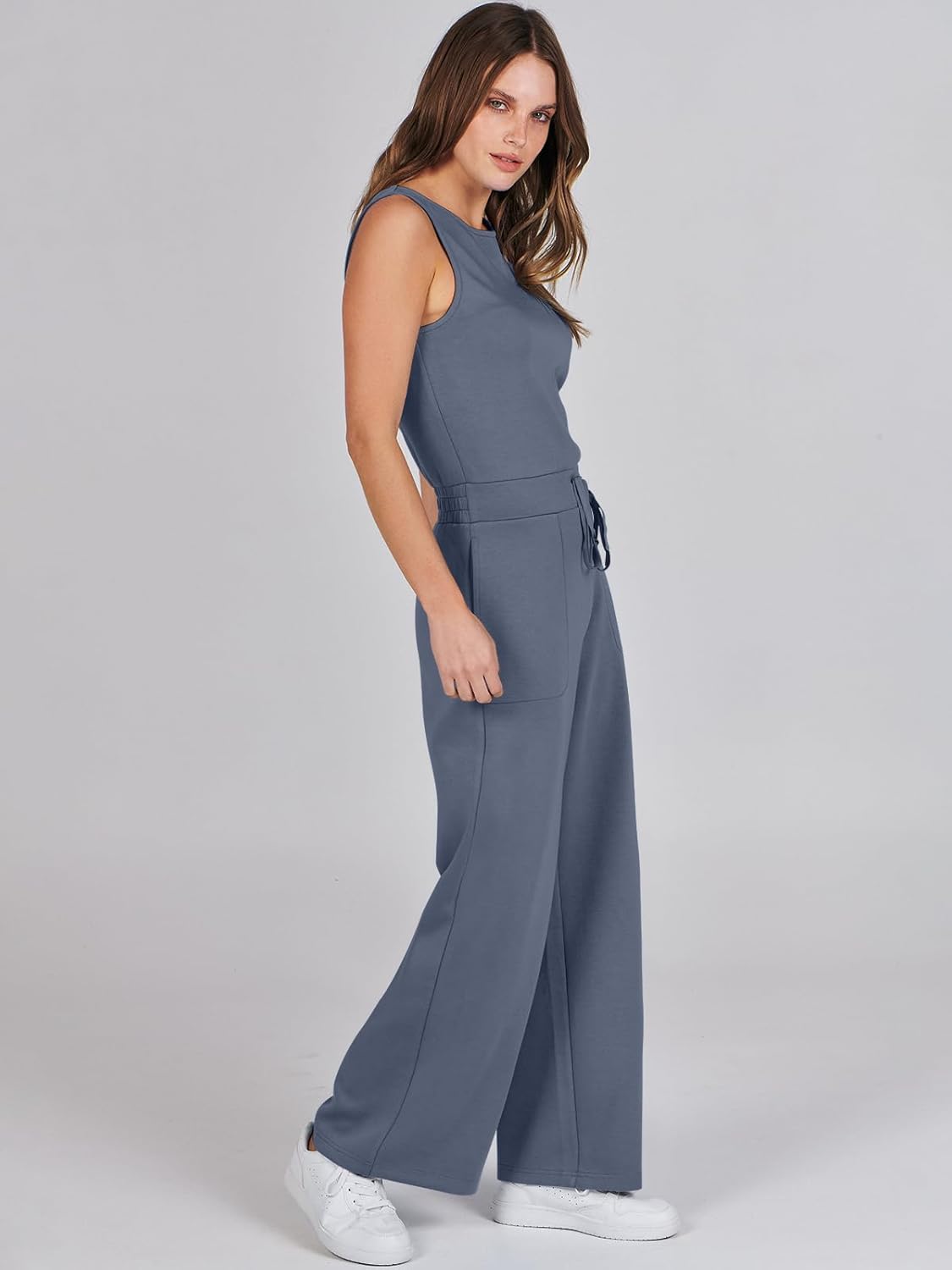 Womens Jumpsuits 2025 Casual Summer Dressy Romper Sleeveless Wide Leg Long Pants Outfits Fashion Travel Clothes