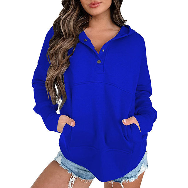 Women's Casual Long Sleeve Lapel Zipper Sweatshirt Drawstring Loose Pullover Tops